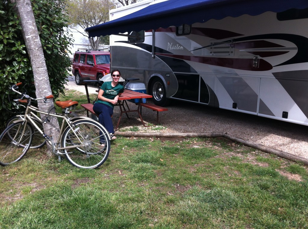 Brittany from RV Wanderlust relaxing at Austin Lone Star Carefree RV