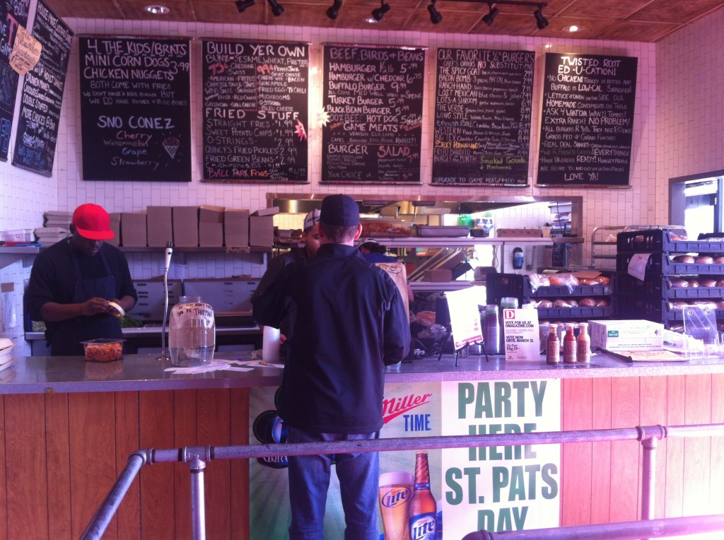 The front counter where you place your food order at the Twisted Root Burger Co SMU location.