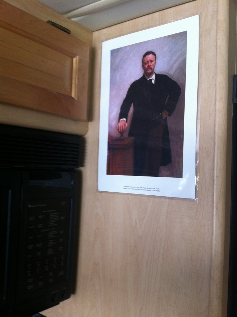 A photo of President Theodore Roosevelt inside the RV Wanderlust Rig Meriwether
