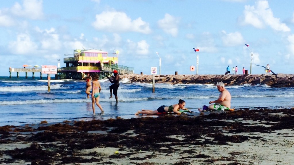 Families at the beach in Galveston