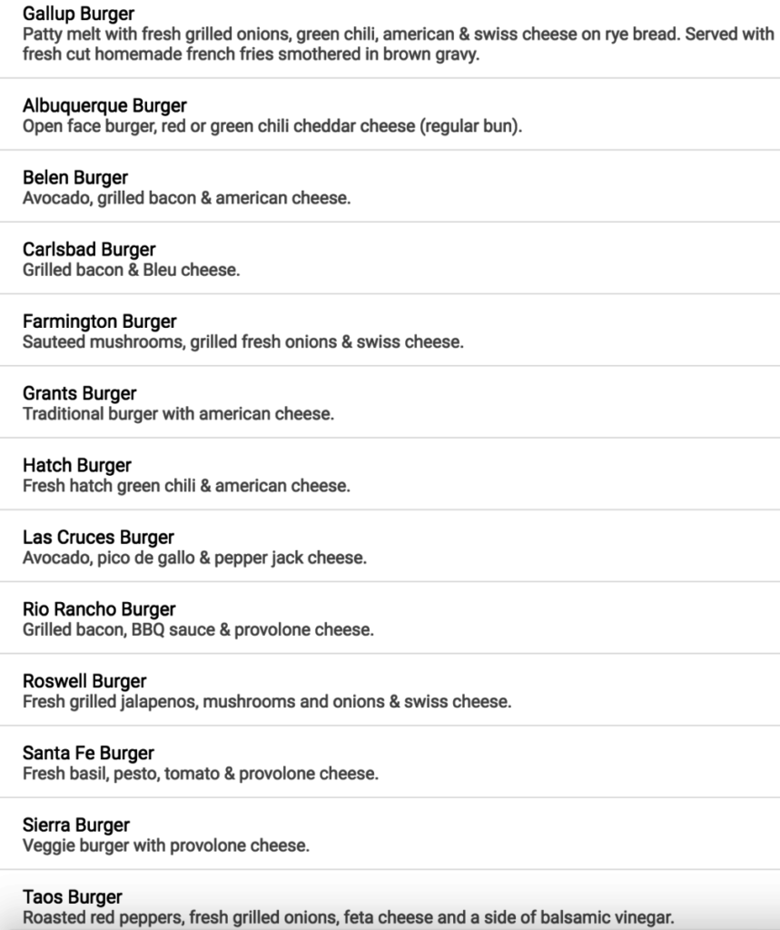 505 Burgers & Wings Menu